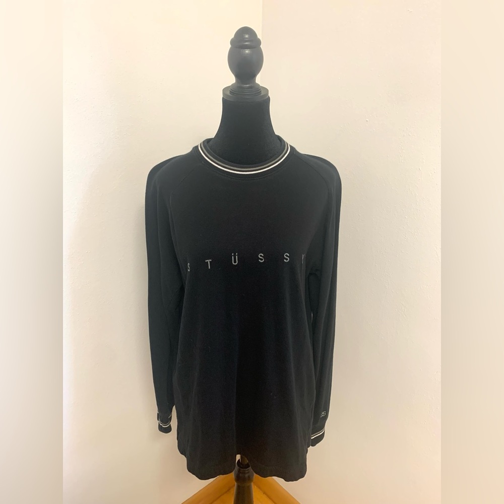 Stussy Black Long Sleeve Logo Crewneck